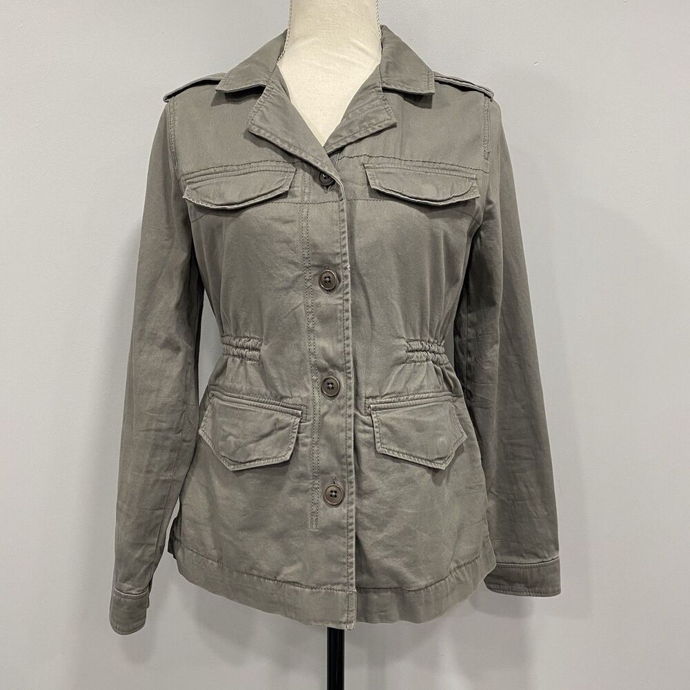 A & F Womens XS Army Green Twill Military Field Jacket Safari Outdoor Utility